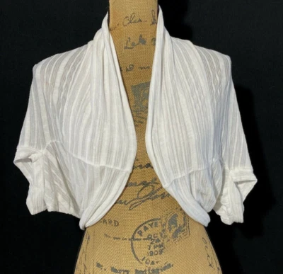 ING Encogerse de hombros PEQUEÑO Blanco Corto Sl Textura Rayas Slouchy Topper LINDO Foto 1 de 4