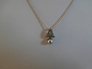 STEFANI ST JAQUES GREY CULTURED PEARL & MARCASITES SILVER NECKLACE AND EARRINGS - Picture 1 of 10