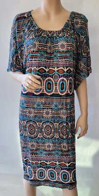 NEW Fuzzi GAULTIER SOLEIL Scoop Geometric Boho Blue Orange Dress NWT SZ XL  - Image 1 of 4