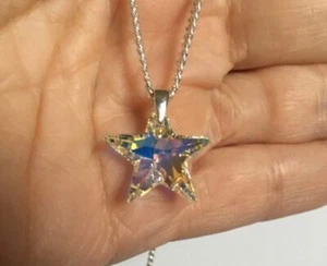 925 Silver Necklace Pendant Star Jewellery AB Gift Made With Austrian Crystals - Picture 1 of 12