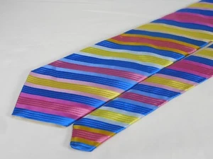 Duchamp made in UK shinny colorful stripes embossed thick all silk tie. #T02-3E - Picture 1 of 6