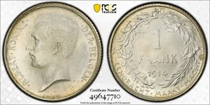 1914 Belgium Der Belgen Franc PCGS MS65 - Picture 1 of 1