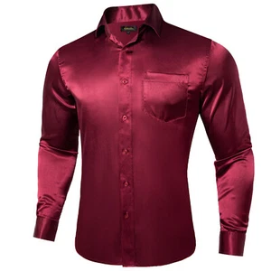 Red Mens Long Sleeve Shirts Casual Button Down Dress Shirt Regular Work - Picture 1 of 3