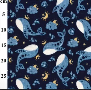 Cotton Flannel Quilt Blue Whales Sea Life Print 60” Wide 1 Meter - Picture 1 of 1