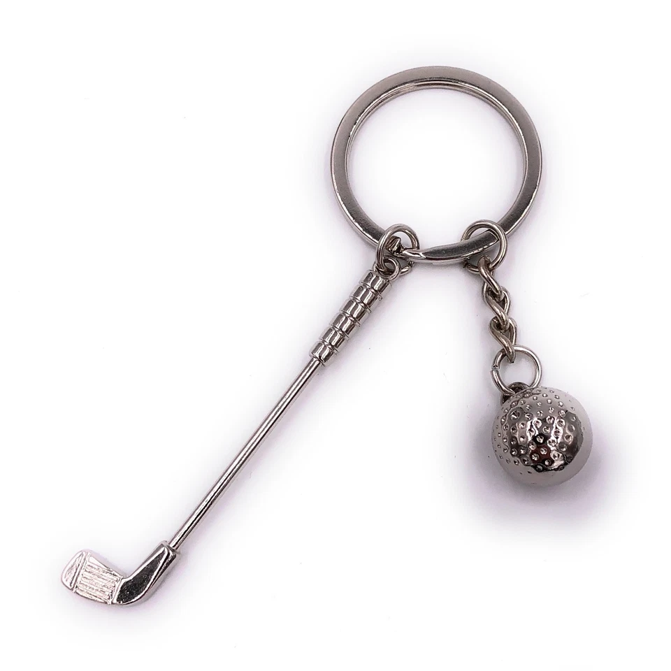 Golf Pipistrello Con Palla Portachiavi Ciondolo Argento IN Metallo - Immagine 1 di 1
