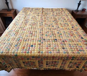 Vintage 1920-1930s YO YO QUILT Handmade 88"x78" Bedspread Coverlet Colorful - Picture 1 of 21