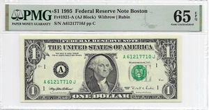 1995 $1 BOSTON FRN. PMG GEM Uncirculated 65 EPQ Banknote. A/J Block. DC Print - Picture 1 of 2