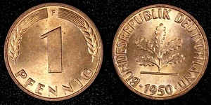 Alemania - República Federal 1950 F 1 Pfennig GEMA BU ROJO KM# 105 (27 276) - Imagen 1 de 3