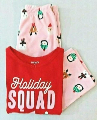 Carter's  PJ's 2-pc. Holiday Squad Pajama Set Girls 2T NWT Red & Pink AA29 - Image 1 of 4