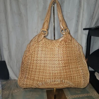 Bolso de Mano De Colección COLE HAAN Genevieve Tejido Cuero Tejido Triángulo Tostado - leer descripción Foto 1 de 4