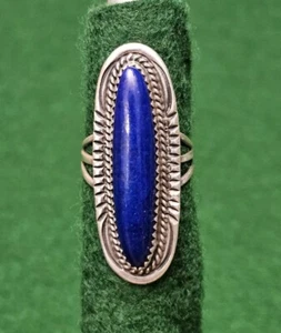 Deep Royal Blue Lapis & Sterling Silver Ring Navajo Signed B Size 5.5 - Picture 1 of 23