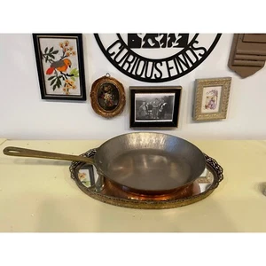 Vintage Hammered Copper 10” Skillet Pan - Large Copper Sauté Pan French Cooking - Picture 1 of 10