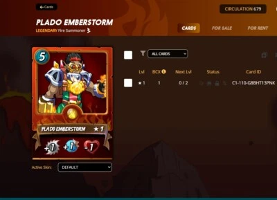 Tarjeta Splinterlands SteemMonsters Plado Emberstorm Invocador Legendario BETA NFT Foto 1 de 2