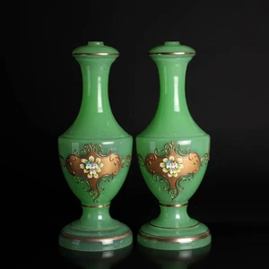 Cristal de Murano Cenedese Lámparas Pie Par Cenedese Oro Decorado Ópalo Verde - Imagen 1 de 10