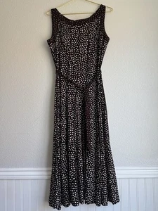 Perceptions New York Brown Midi Polka Dot Dress Retro Belted Sleeveless Sz: L - Picture 1 of 12