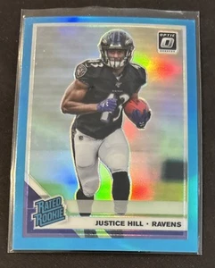 2019 Donruss Optic Rated Rookie Justice Hill Blue Prizm #9/299 Ravens RC - Picture 1 of 2