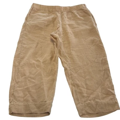 Pure Jill льняные брюки женщин большой желтовато-коричневый оранжевый одежды окрашены укороченные карманы - Изображение 1 из 4