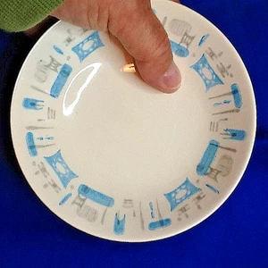 HEAVEN ATOMIC BOWLS (SET OF FOUR) WHITE W/BLUE CEREAL/SALAD 10723B - Picture 1 of 5