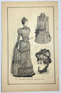 Antique Victorian Fashion Print Women's Children's Clothing Double Sided 1880's - Picture 1 of 4