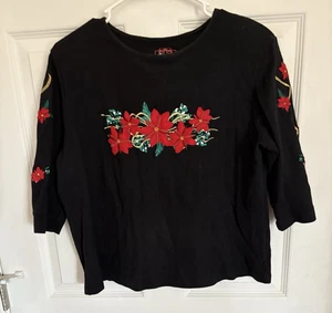 Allison Whitmore Christmas Holiday Top 3/4 Top Shirt schwarz rot Weihnachtsstern PXL - Bild 1 von 4