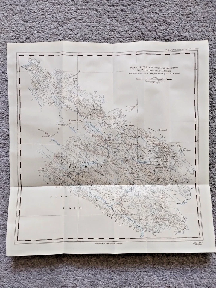 Antique Map of Luristan, Iran.  From sheets by J.V. Harrison and NL. Falcon 1946 - Image 1 of 1