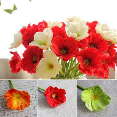 10x Artificial Poppy Silk Flowers Wedding Home Decor Artificial Fake Faux Flower - image 1 of 4