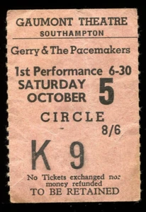 GERRY & THE PACEMAKERS : original UK 60's Gig ticket : Gaumont SOUTHHAMPTON - Picture 1 of 2