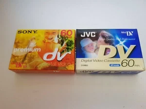 Sony & JVC DVM 60PR3 & M-DV60DE Mini DV digital video cassettes NEW SEALED - Picture 1 of 3
