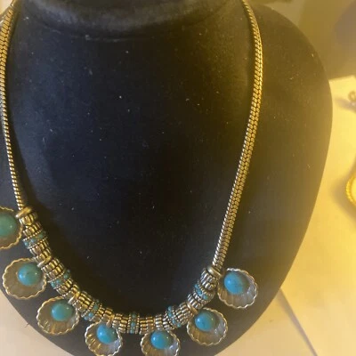 Collar de cadena Giles and Brother G&B conchas bohemias/turquesa, oro antiguo pl Foto 1 de 4