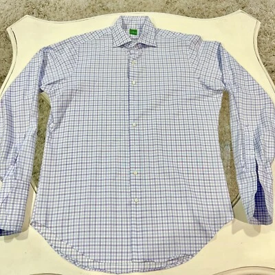 Sid Mashburn 纽扣礼服衬衫男式格子长袖 16 码 — 第 1/4 张图片