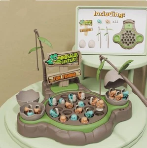 Dinosaur Fishing Game Toy Pole &Rod Fish Board Rotating with Music For Kids 3+ - Picture 1 of 7