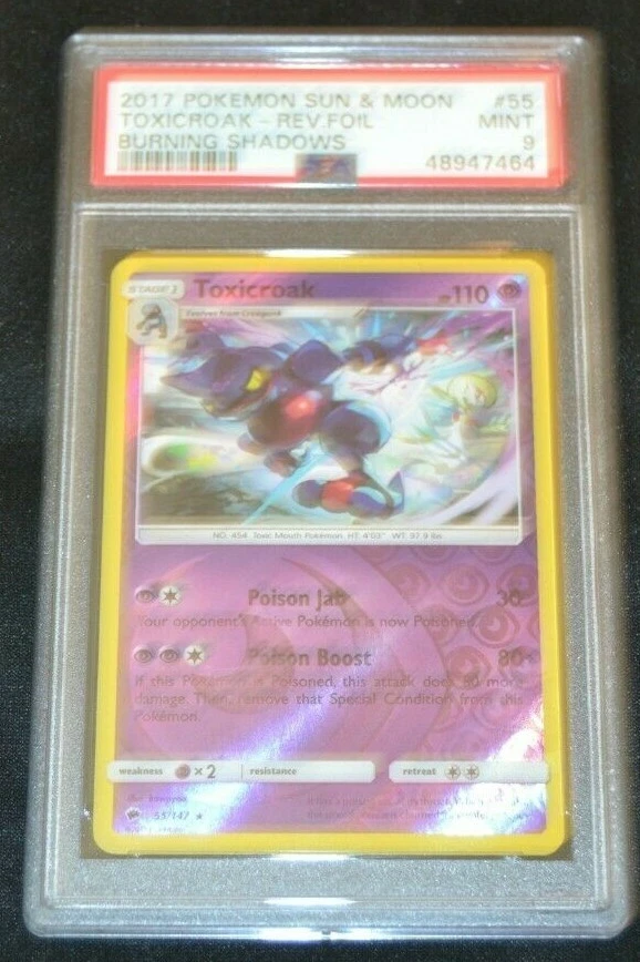 Reverse Holo Foil Toxicroak 55/147 Burning Shadows Set Pokemon Cards PSA 9 MINT - Image 1 of 1