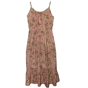 Floral Pink Sleeveless Midi Dress Ruffle Hem - Size 8 Social Academy girls - Picture 1 of 6