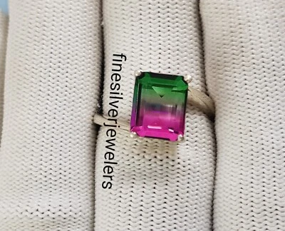 Engagement Watermelon Tourmaline Quartz Ring in Sterling Silver Ring Tourmaline  - Image 1 of 3