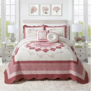 Caroline Embroidered Bedspread - Lightweight Breathable All Seasons Bedding - Picture 1 of 4