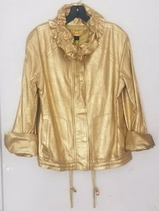 St. John Metallic Gold 100 % Lammleder Reißverschluss vorne Jacke Medium Neu mit Etikett - Bild 1 von 12