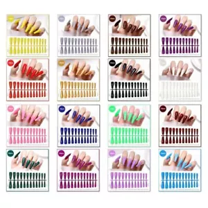 24pcs Long Coffin False Fake Coloured Full Cover Nails Extension Nail Tips - Picture 1 of 18