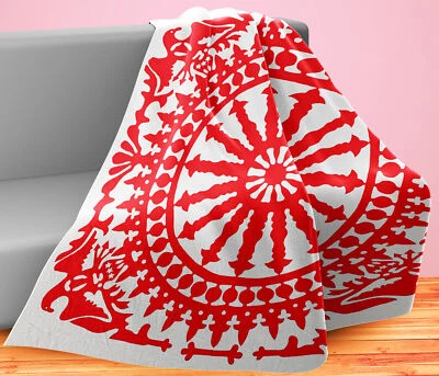 Red & White Ships Wheel w/ Eagles Hand Applique QUILT TOP - Incredible border - Image 1 of 4