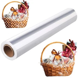 CLEAR & DOTTED CELLOPHANE WRAP HAMPER ROLL WRAPPING FLORIST FOR GIFTS 40cm&80cm - Picture 1 of 5