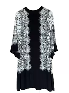 H&M Size 12 Black White Floral Dress , Smart Butterfly Sleeves - Picture 1 of 12