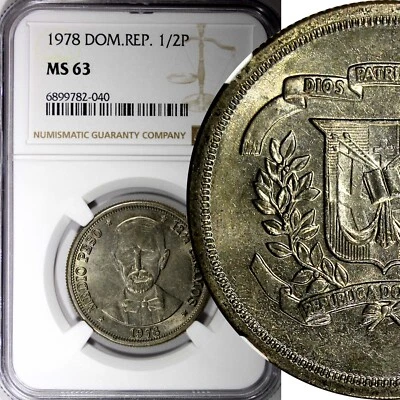 Dominican Republic Copper-Nickel 1978 1/2 Peso NGC MS63 Mintage-296,000 KM#52(0) - Image 1 of 4