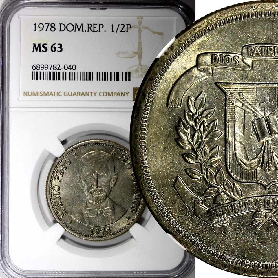 Dominican Republic Copper-Nickel 1978 1/2 Peso NGC MS63 Mintage-296,000 KM#52(0) - Image 1 of 4