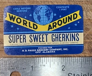 ADVERTISING JAR Bottle Label Opp Alabama World Around Pickle Globe - Picture 1 of 8