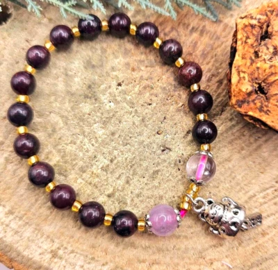 Beautiful Nature Red Garnet Mixed Crystal lucky Cat Charm Bracelet - Image 1 of 4