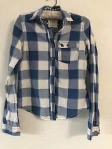 Xs Women's Abercrombie & Fitch  Navy  & Blue Plaid  Shirt Xsmall - Picture 1 of 6