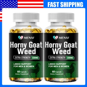 1200MG Horny Goat Weed Powder with Maca Root,Ginseng Testosterone Booster 120cap - Picture 1 of 11