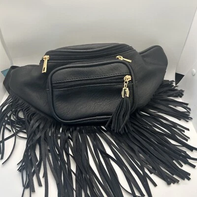 Womens Faux Leather Hip Clip Purse Waist Bag Fringe Fanny Pack Motorcycle NWOT - Image 1 of 4