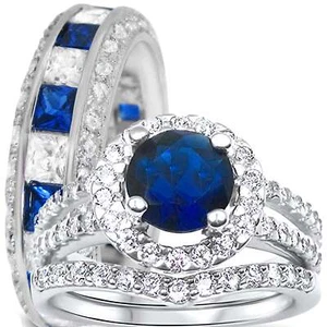 His Her Sterling Silver Wedding Rings Set - Picture 1 of 7