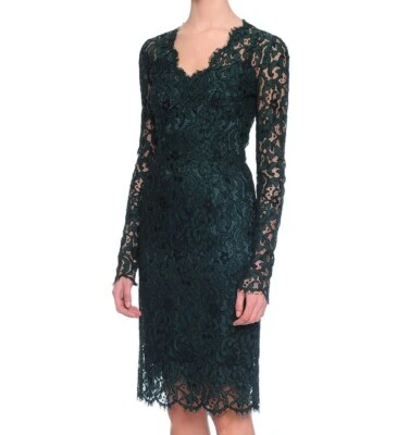 Vestido DOLCE & GABBANA Verde Floral Con Cordones Encaje Hasta la Rodilla Cuello en V EU 44 US 8 Foto 1 de 4