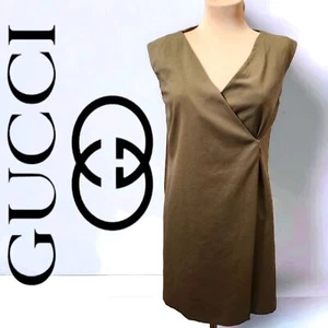 GUCCI sage green silk cotton faux wrap dress - size 42 it - Picture 1 of 13